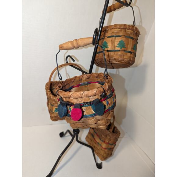 26" Wrought Iron Stand 4 Baskets Christmas Hand Woven Tree - Picture 5 of 12